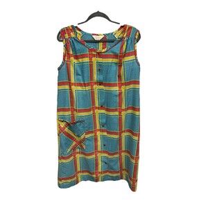 Komar For Leisurely Living Vintage 70s House Dress Coat colorful Snaps Pocket